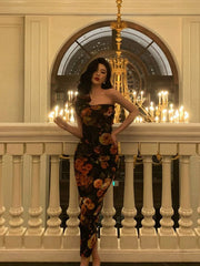 Aiertu - Sexy Sheath Strapless Black Floral Prom Dresses Birthday Outfits Evening Gown HOT936 Aiertu