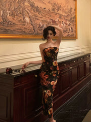 Aiertu - Sexy Sheath Strapless Black Floral Prom Dresses Birthday Outfits Evening Gown HOT936 Aiertu