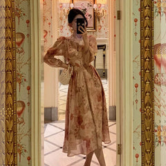Aiertu - Sexy A Line V Neckline Long Sleeves Pink Floral Prom Dresses Birthday Outfits Evening Gown HOT994 Aiertu
