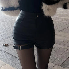 Aiertu Sexy Black Pu Leather Shorts Women's Autumn and Winter Tight Gothic High Waist Shorts Street Fashion Y2K Hot Girl Outfit Aiertu