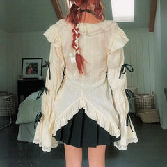 Aiertu Y2k Aesthetics Lace Shirt Grunge Gothic Irregular Blouses Fairy Harajuku Bandage Shirt Vintage Lolita Clothes Mall Goth Aiertu