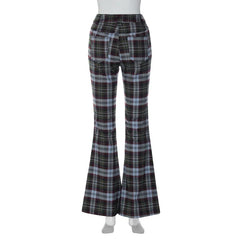 Aiertu 2024 Harajuku Vintage Plaid Print Trousers 90s Korean Fashion Streetwear High Waist Women Pants Y2k Grunge Aesthetic Flare Pants Aiertu