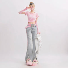 Aiertu Harajuku Streetwear Retro Fashion Women High Waist Jeans Horn Fork Design Wide Leg Straight Loose Denim Trousers Y2K Baggy Pants Aiertu