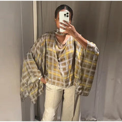 AIERTU - Women's Suit Matching Sets Plaid Scarf Cape Midi Skirt Vacation Casual Skirt Two-piece Set New In Matching Sets Releases In Sets Aiertu