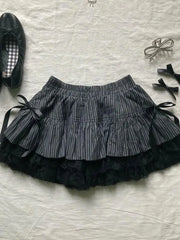 Aiertu DRESS TO IMPRESS Punk Y2k Skirts Women Clothes Goth Sexy Ropa Aesthetic Stripe High Waist Lace Bow MIni Skirts Grunge Emo Girl 2000s Short Skirt Aiertu