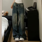 Aiertu Harajuku Vintage Drawstring High Waist Loose Jeans Autumn Pants Winter Women's Y2K Wide Leg Baggy Streetwear Denim Trouser Aiertu
