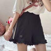 Aiertu Kawaii Streetwear Bow Embroidery Elastic High Waist Wide Letg Shorts Women Summer Lolita Sweet Cute Ruffle Short Femme Aiertu