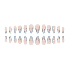 Aiertu 24 Pieces Long Almond Irregular French style Pattern ABS Full Cover Glossy False Nails Aiertu