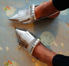 Aiertu Pointed Toe Big Size Shoes Woman Casual Female Sneakers Low Heels Flats Fringe Large Size Dress New Tassel Scandals Lace-Up Slip Aiertu