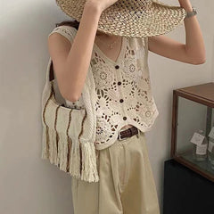 Aiertu Sheer Crochet Top Embroidery Lace Blouse Cardigan Sleeveless Open-knit Crop Tops for Women Spring Summer Boho Vacation Outfit Aiertu