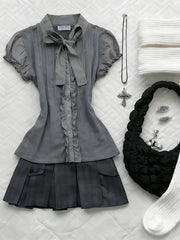 AIERTU - Preppy 2-Piece Set Dresses American Retro Goth Top+Skirt Y2k 2000s Japanese Harajuku Hot Girl Women's Dress Fashion Grunge Chic Aiertu
