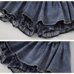 Aiertu Grunge Y2k Bow Denim Skirt with shorts Kawaii Women Vintage Gyaru Ruffle Low Waist Sexy Pleated Mini Skirts Summer Streetwear Aiertu