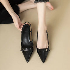2024 New Summer French Wine Red Pointed Patent Leather Mid-heel Overhead Sandals for Women Retro Skinny Heel Back Empty Shoes Aiertu