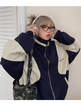 Aiertu Bomber Jackets Vintage Women Korean Color Block Streetwear Oversized Varsity Patchwork Jacket College Spring Hippie Zip Aiertu