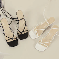 2024 new Summer women sandals Woman Ankle Strap Sandals roman Leather Cross-Tied High Heels Shoes Sexy Lace Up Party Pumps shoes Aiertu