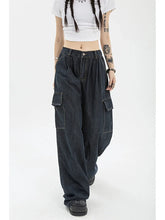 Aiertu Autumn Women Harajuku Cargo Baggy Blue Jeans Streetwear Hip Hop Oversize Casual Wide Leg Vintage Demin Pants Y2k Loose Trousers Aiertu