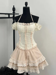 Aiertu DRESS TO IMPRESS Japanese Kawaii Sweet Elegant New 2 Piece Set Women Lace Up Vintage Kawaii Set Female Y2k Princess Mini Skirt Suit Summer 2024 Aiertu
