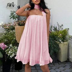 AIERTU - Elegant Sexy Backless Chiffon Dress for Women Strapless Elastic Ruched Fluffy A-line Party Prom Evening Holiday Mini Dress Aiertu