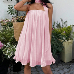 AIERTU - Elegant Sexy Backless Chiffon Dress for Women Strapless Elastic Ruched Fluffy A-line Party Prom Evening Holiday Mini Dress Aiertu