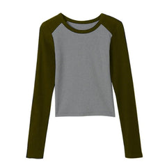 AIERTU - Women Y2K Raglan Long Sleeve Top Autumn Comfort Slim Fit Black White Vintage Baseball T Shirt Casual Streetwear Base Layer Aiertu
