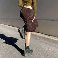 Aiertu Harajuku Vintage Long Skirts Women Floral Print Gothic Retro Skirts Grunge Aesthetic Streetwear Punk A Line Midi Skirt Aiertu