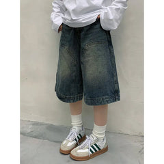Aiertu Fashion Harajuku Vintage High Waist 2000S Blue Denim Shorts Women's Casual Loose Fit Y2K Punk Streetwear Style Baggy Shorts Aiertu