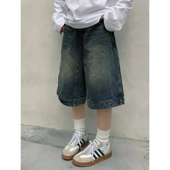 Aiertu Fashion Harajuku Vintage High Waist 2000S Blue Denim Shorts Women's Casual Loose Fit Y2K Punk Streetwear Style Baggy Shorts Aiertu