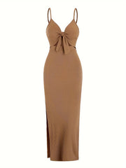 Aiertu Knit Simple Sleeveless Suspender Dress in Spring and Summer, Leaking Back and Sexy Long Skirt with Neck. Aiertu