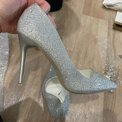 Women 10cm High Heels Stripper Bling Crystal Escarpins Pumps Lady Stiletto Wedding Bridal Fetish Rhinestone Gold Pink Prom Shoes Aiertu