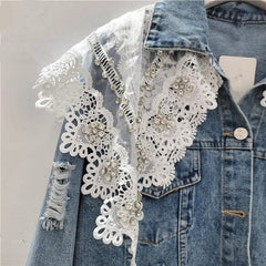 AIERTU - Lace Patchwork Denim Jackets Women Spring Autumn Korean Fashion Vintage Jaqueta Feminina Sweet Elegant Outwears Aiertu