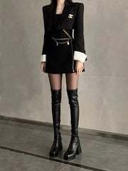 13 Black Long Boots For Women Fashion Zippers Square High Heel Over the Knee High Boots Winter Shoes Ladies Elegant Mordern Booties Aiertu