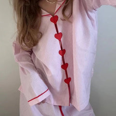 AIERTU - Striped Sleepwear Women Pajamas Spring Long Sleeve Piiama Shorts Sets 2 Pieces Korean Home Suit Button Night Wears New Aiertu