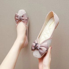 Aiertu Moccasins Women Silk Lace Bow Flat Shoes Square Toe Soft Bottom Slip on Loafers Woman Ballet Flats Platform Shoes Aiertu