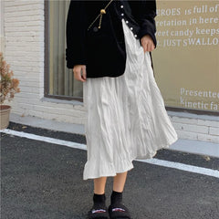 Aiertu Elegant White Women Long Skirt Korean Style Fairycore Ruffle Skirts Sweet Fashion Solid Casual A-line Pleated Skirts Aiertu