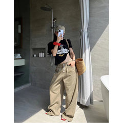 Aiertu 2024 Women Baggy Long Jeans Harajuku White Wide Leg Trousers Streetwear Vintage High Waist Denim Pants Big Pocket Y2k Aiertu