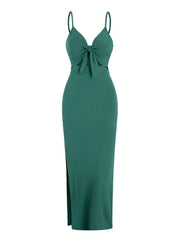Aiertu Knit Simple Sleeveless Suspender Dress in Spring and Summer, Leaking Back and Sexy Long Skirt with Neck. Aiertu