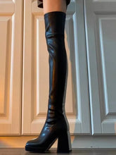 Black Long Boots For Women Fashion Zippers Square High Heel Over the Knee High Boots Winter Shoes Ladies Elegant Mordern Booties Aiertu