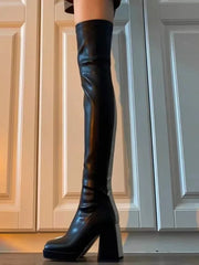 Black Long Boots For Women Fashion Zippers Square High Heel Over the Knee High Boots Winter Shoes Ladies Elegant Mordern Booties Aiertu