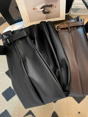 Aiertu Women's A-line Brown Pleated PU Skirt Vintage 90s Aesthetic Y2k Grey Long Skirt Harajuku Korean Skirts 2000s Clothes aiertu