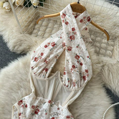 Aiertu Halter Hollow Out Sexy Bodysuits Summer Thin Backless Slim Inside Wear Women Fashion Lace Floral Short Playsuits Aiertu