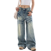 Aiertu Y2K Wide Leg Retro High Waist Trashy Denim Trouser Women's Baggy 2000s Vintage Casual Pants Contrast Color High Street Jeans Aiertu