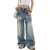 Aiertu Y2K Wide Leg Retro High Waist Trashy Denim Trouser Women's Baggy 2000s Vintage Casual Pants Contrast Color High Street Jeans Aiertu
