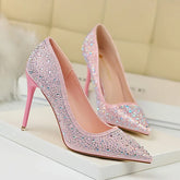 Women 10cm High Heels Stripper Bling Crystal Escarpins Pumps Lady Stiletto Wedding Bridal Fetish Rhinestone Gold Pink Prom Shoes Aiertu