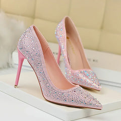 Women 10cm High Heels Stripper Bling Crystal Escarpins Pumps Lady Stiletto Wedding Bridal Fetish Rhinestone Gold Pink Prom Shoes Aiertu