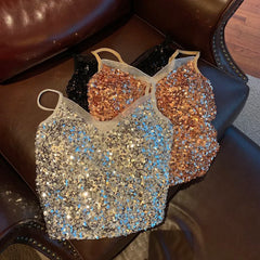 Sexy Sequin Party spaghetti Croset Bustier backless Slim Tanks and Camis Strap Glitter Crop Top Fashion Summer Women Clothes Y2k Aiertu
