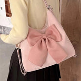 Aiertu Pink Bow Womens Shoulder Bag Korean Style Fashion Large Capacity Sweet Backpack Cute Exquisite Elegant New Female Tote Bag Aiertu