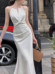 Aiertu DRESS TO IMPRESS Satin Dress for Women Streetwear Vintage French Style Dresses Solid Slim Zipper Camisole Sweet Midi 2024 New Spring Summer Dress Aiertu