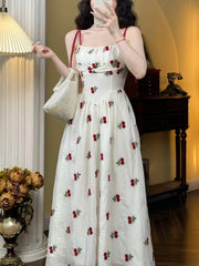 Aiertu Sweet Elegant Strap Dress Women Casual Floral Fairy Midi Dress Female 2024 Summer Fashion Korean Beach Vacation Dress Casual Y2k Aiertu