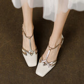 Aiertu Summer Sandals Women Square Toe Chunky Heel Women Shoes Genuine Leather Shoes Retro High Heel Designer Sandals Aiertu