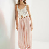AIERTU - Summer Spring Strapped Lantern Pants High Waist Elastic Loose Sweet Girl's Party Long Ruched Pink Trousers Clubwear Aiertu